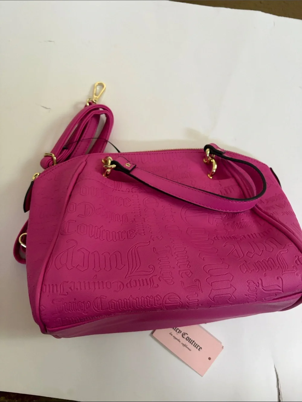 NEW Juicy Couture Hot Pink Embossed Dome Satchel with Gold Hardware